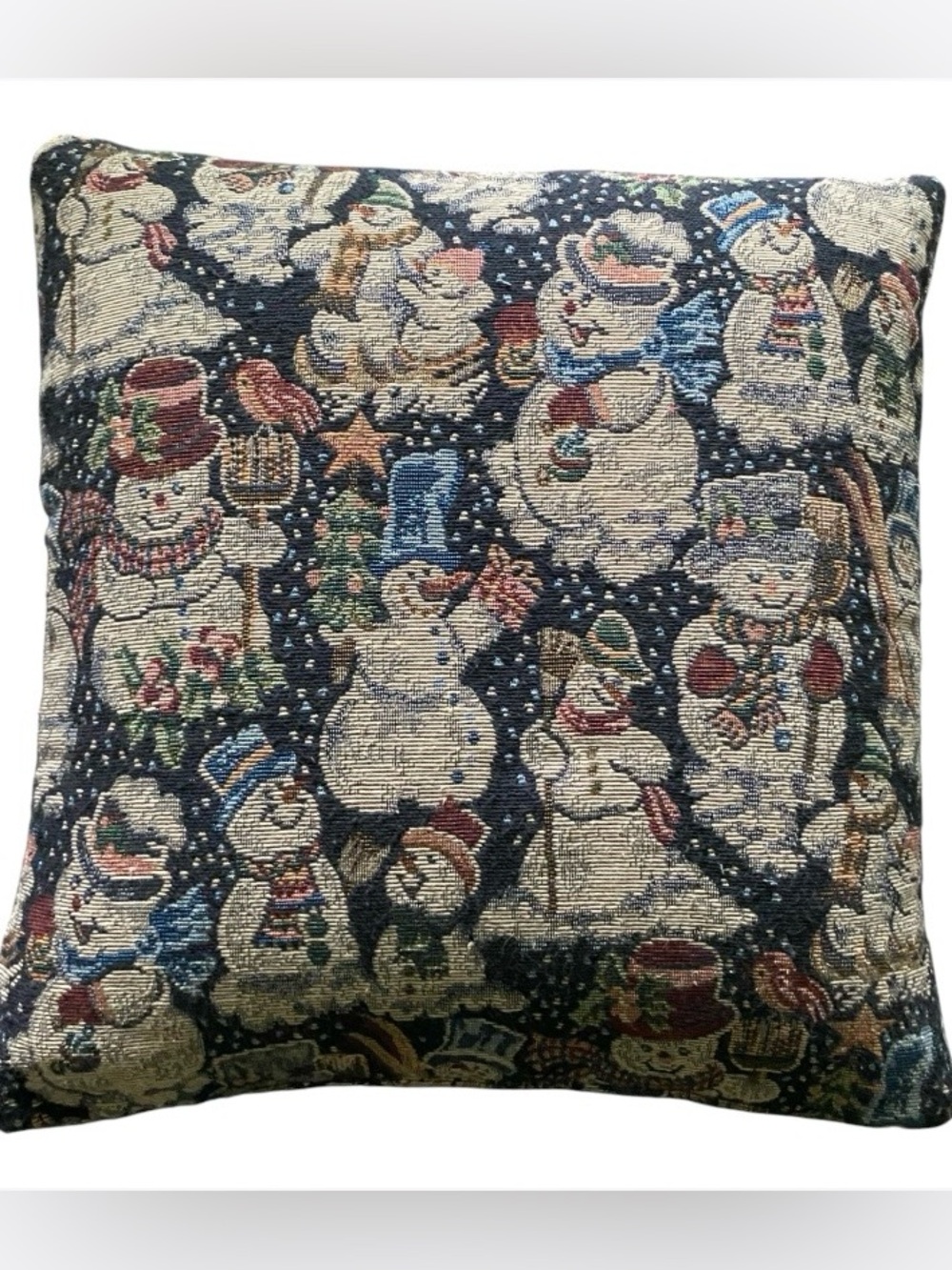 Vintage Clairbois Snowman Christmas Tapestry Pillow 16x16 Kitschy Cottagecore